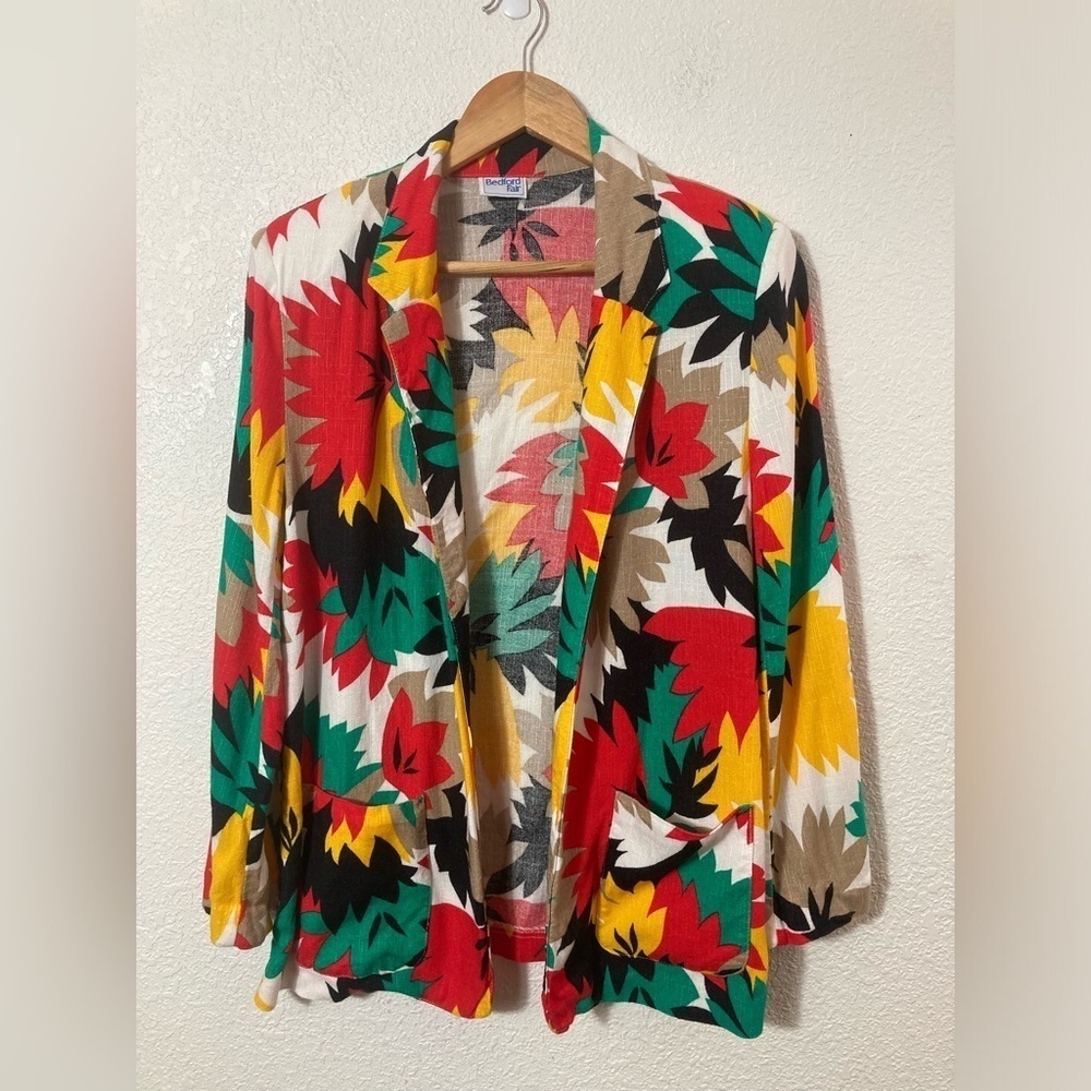 Vintage Bedford Fair size 12 bright multicolored floral blazer shirt shacket